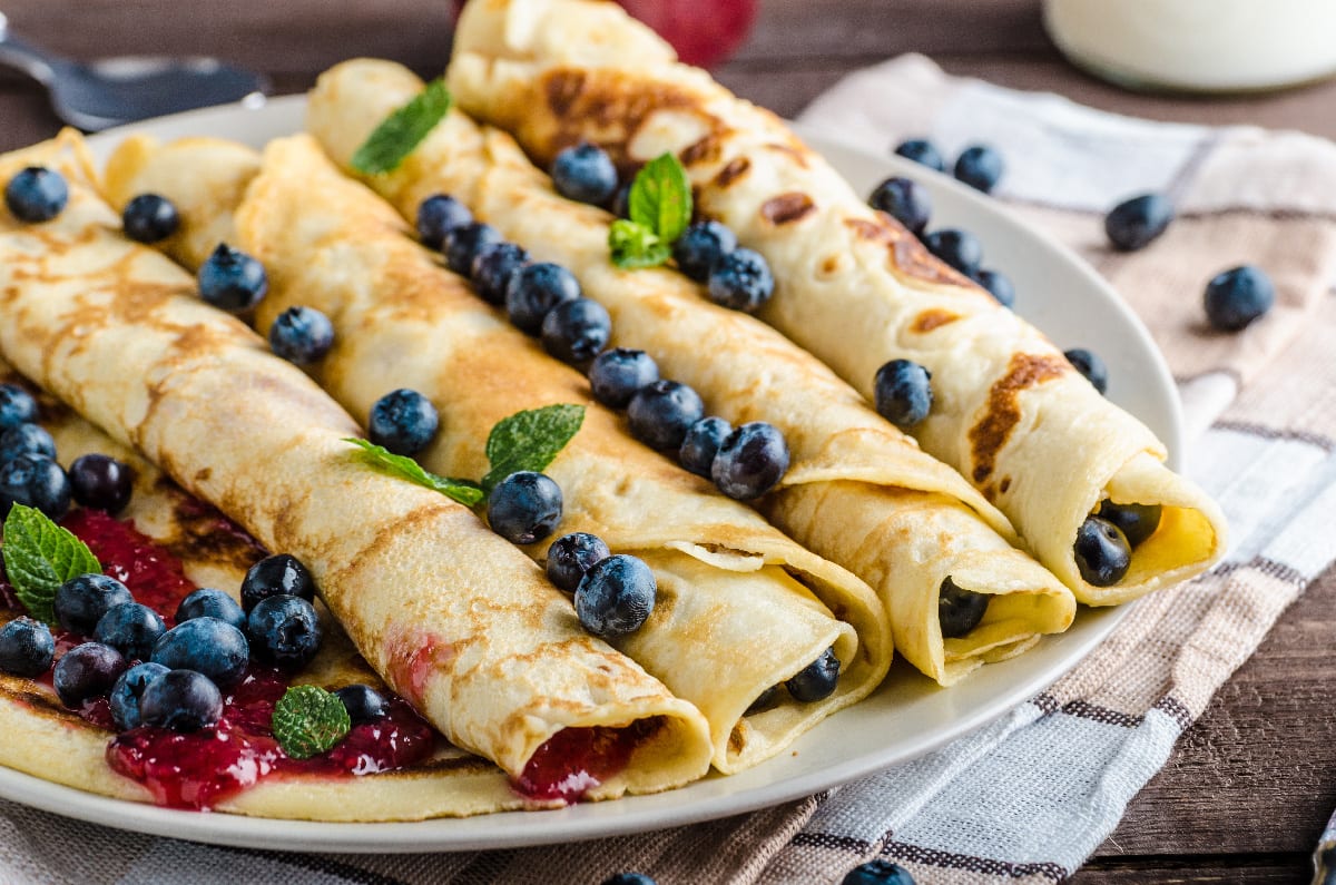 Pancakes,With,Jam,And,Blueberries,,Product,Photo