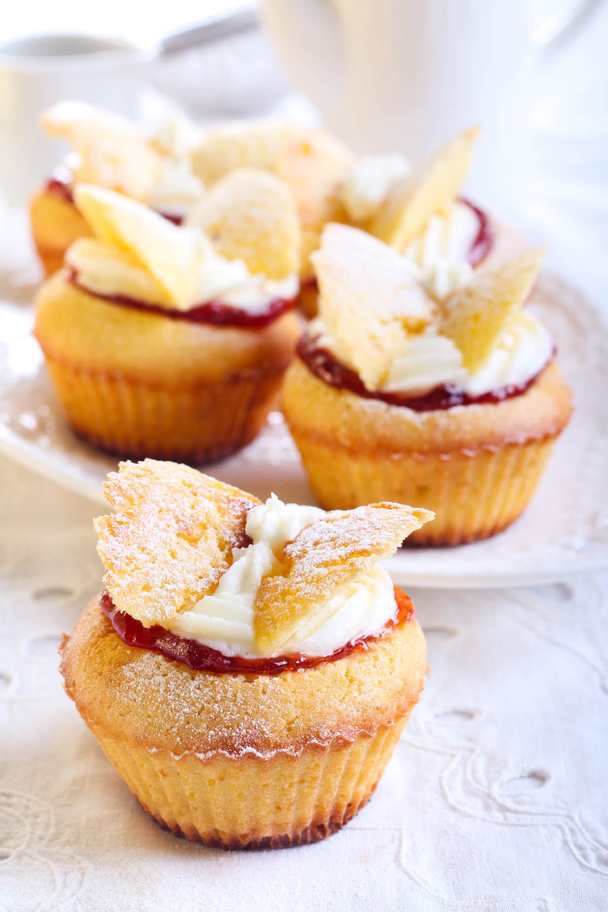 Photo of completed recipe for Butterfly Cakes with Jam and Cream