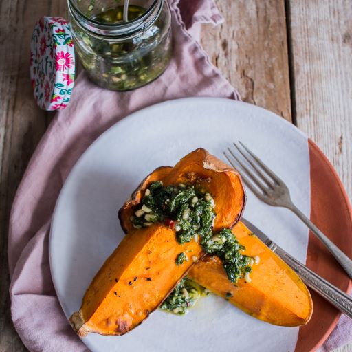 Roasted butternut squash with mint salsa